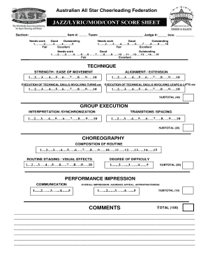 Australian All Star Cheerleading Federation Score Sheet