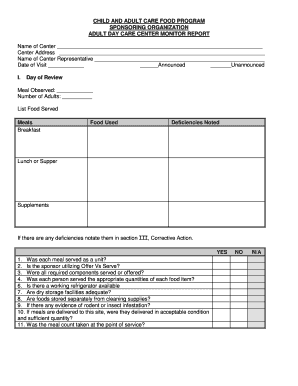 Adult Day Care Center Monitor Report