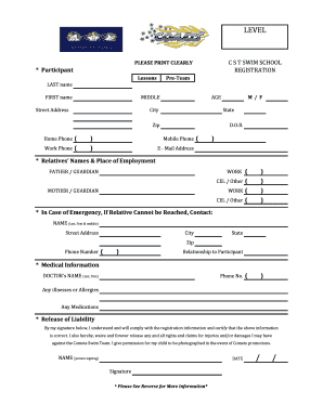 Swim School Registration Form
