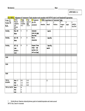 Grade 5 Student Portfolio Review Form