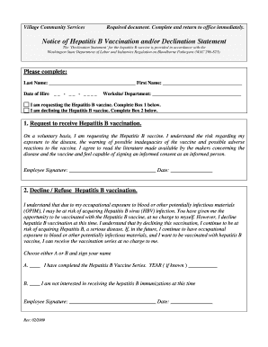 Hepatitis B Vaccination Notice and Declination Form