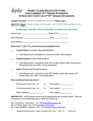 Music Class Selection Form