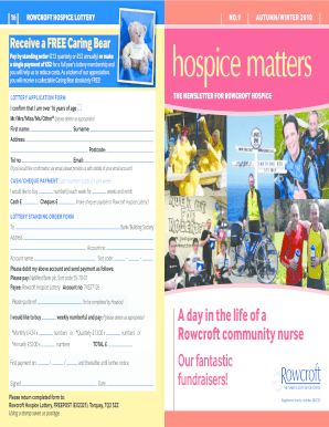 Rowcroft Hospice Lottery Application Form