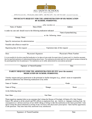 Physician's Request for School Medication Administration