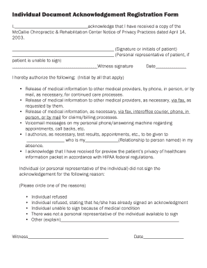 Individual Document Acknowledgement Registration Form