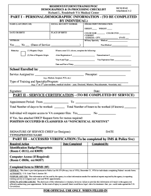 VA Medical Center Demographics Checklist