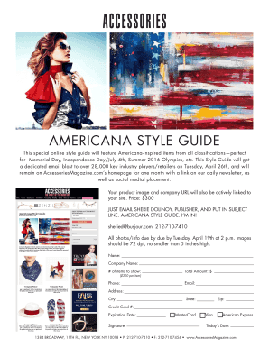 Americana Style Guide Advertisement Order Form