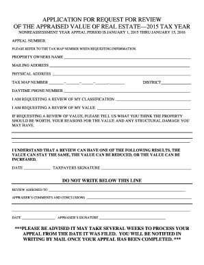Application for Request for Review of Real Estate Value