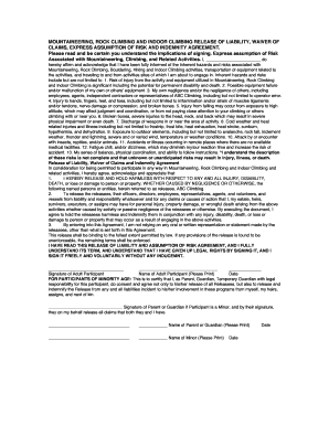 Mountaineering and Climbing Liability Waiver