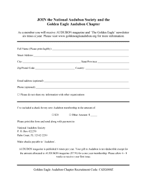 National Audubon Society Membership Application