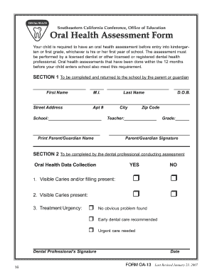California Oral Health Assessment Form