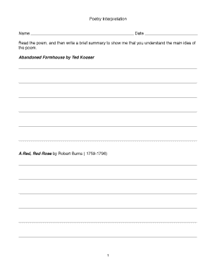 Poetry Interpretation Worksheet