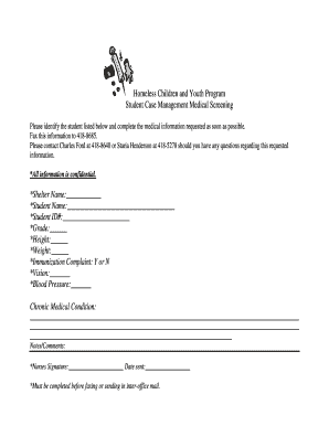 Student Case Management Medical Screening Form