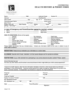 Health History and Permit Form