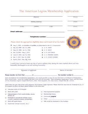 Fillable Online Legion Membership application with programs Fax Email ...