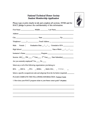 National Technical Honor Society Student Membership Application