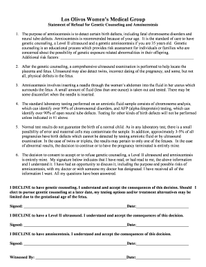 Statement of Refusal for Genetic Counseling and Amniocentesis