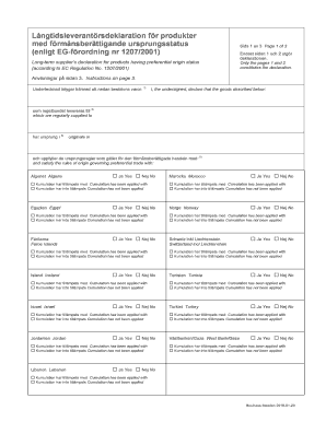 Long-term Supplier’s Declaration for Preferential Origin Status