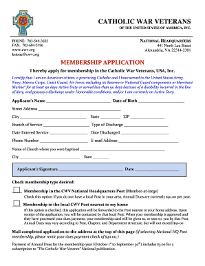 Catholic War Veterans Membership Application
