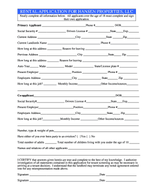 Rental Application for Hansen Properties