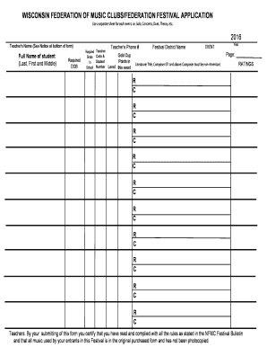 Wisconsin Federation of Music Clubs Festival Application