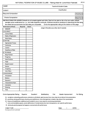 Music Festival Rating Sheet