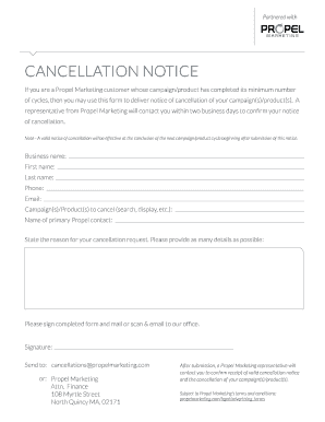 CANCELLATION NOTICE - Propel Marketing