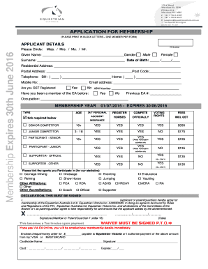 Equestrian Australia Membership Application