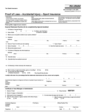 Proof of Loss – Accidental Injury – Sport Insurance