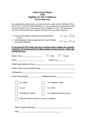 McKinney-Vento Title X Eligibility Form