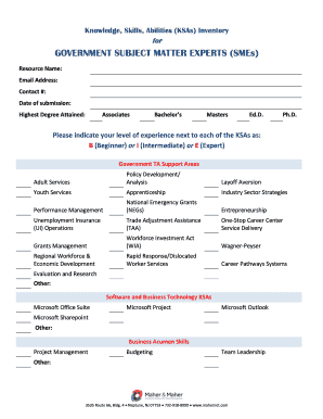 Government SME KSAs Inventory Form