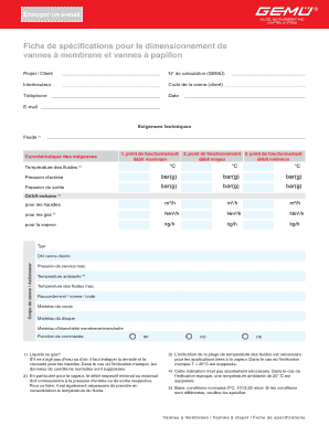 Fiche de spécifications pour le dimensionnement de vannes