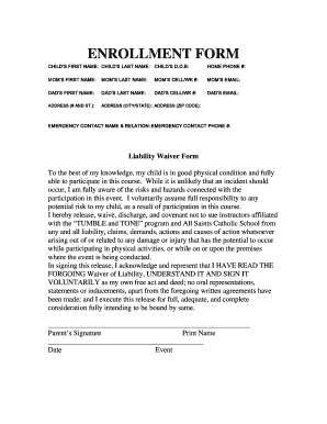 Child Enrollment and Liability Waiver Form