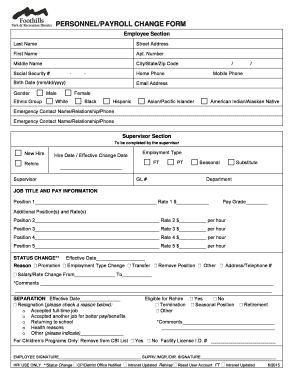 Personnel Payroll Change Form