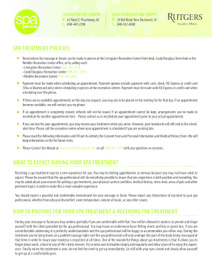 Rutgers Recreation Spa Treatment Consent Form