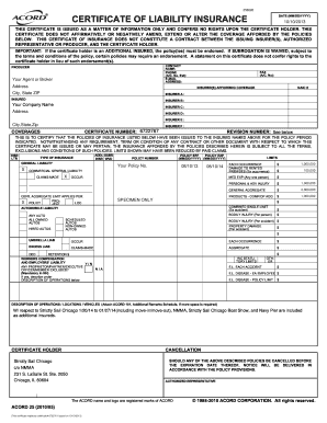 Certificate of Liability Insurance
