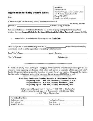 Nebraska Early Voter Ballot Application