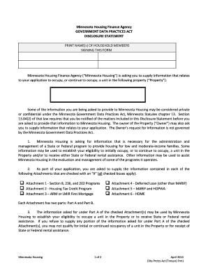 Minnesota Housing Government Data Practices Act Disclosure Statement