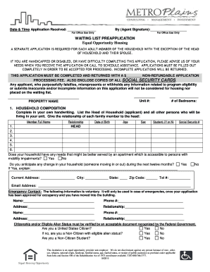 Waiting List Preapplication for Equal Opportunity Housing