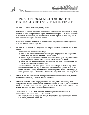 Move-Out Worksheet for Security Deposit Refund or Charge