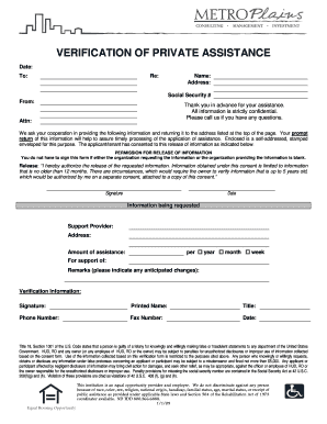 Verification of Private Assistance Form
