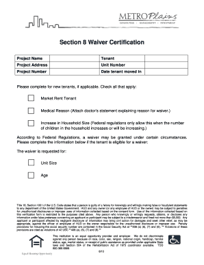 Section 8 Waiver Certification