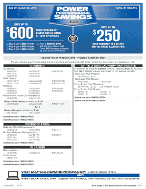 Maytag Kitchen Appliances Mail-In Rebate Form