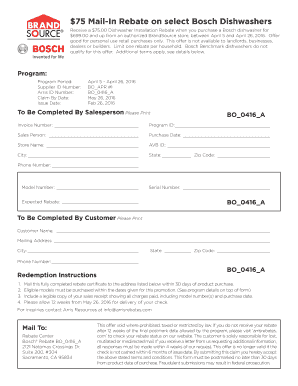 Bosch Dishwasher Mail-In Rebate Form