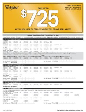 Whirlpool Appliance Mail-In Rebate Form