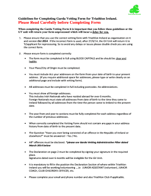 Garda Vetting Form for Triathlon Ireland