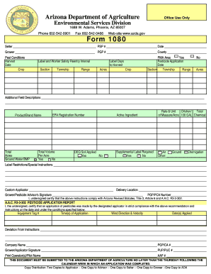 Arizona Pesticide Application Report Form 1080