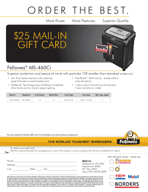 Fellowes Shredder Gift Card Mail-In Form