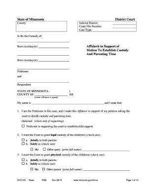 Affidavit in Support of Motion to Establish Custody and Parenting Time