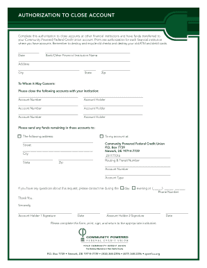 Authorization to Close Account